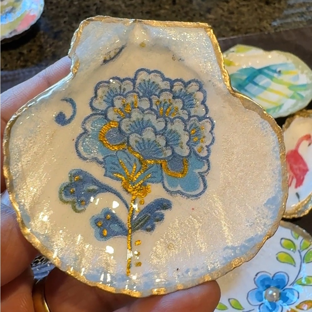 Decoupaged Floral Shell Fridge Magnet